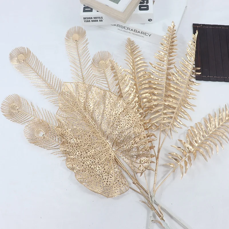 Sell like hot cakes Artificial flowers for the wedding party golden simulation flower  Plastic Handmade gold centerpiece tall