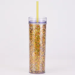 European and American popular fashion boutique transparent sequins double layer thickened and fall resistant plastic cups 450ml