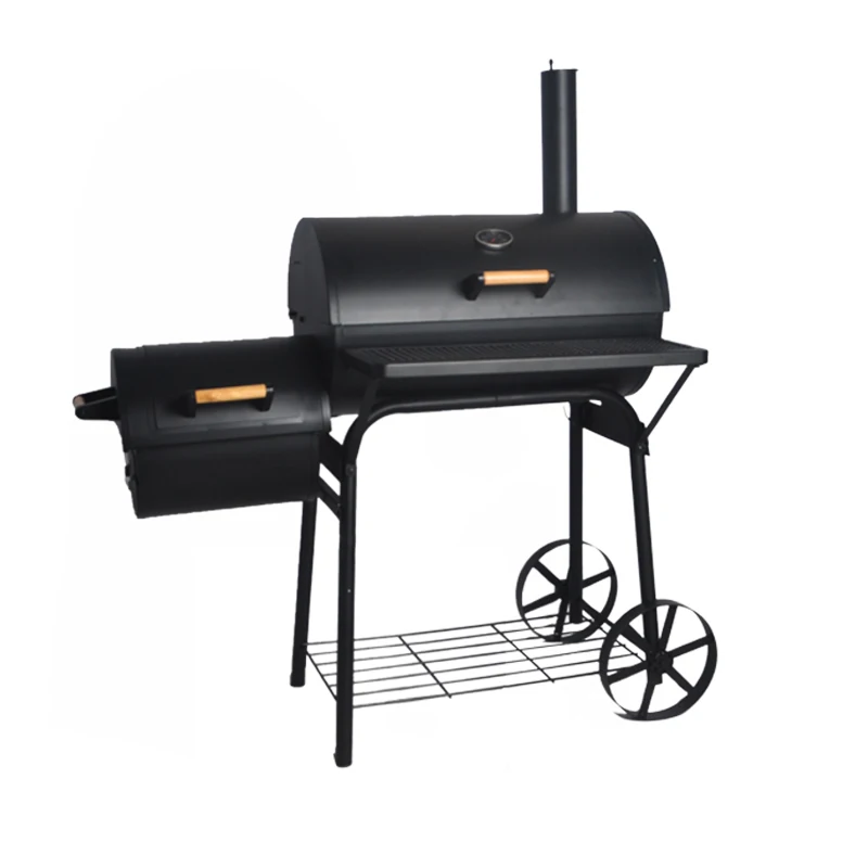 SEJR Black Trolley Barbecue BBQ Smoker Grill with Offset Smokers 124x70x125cm