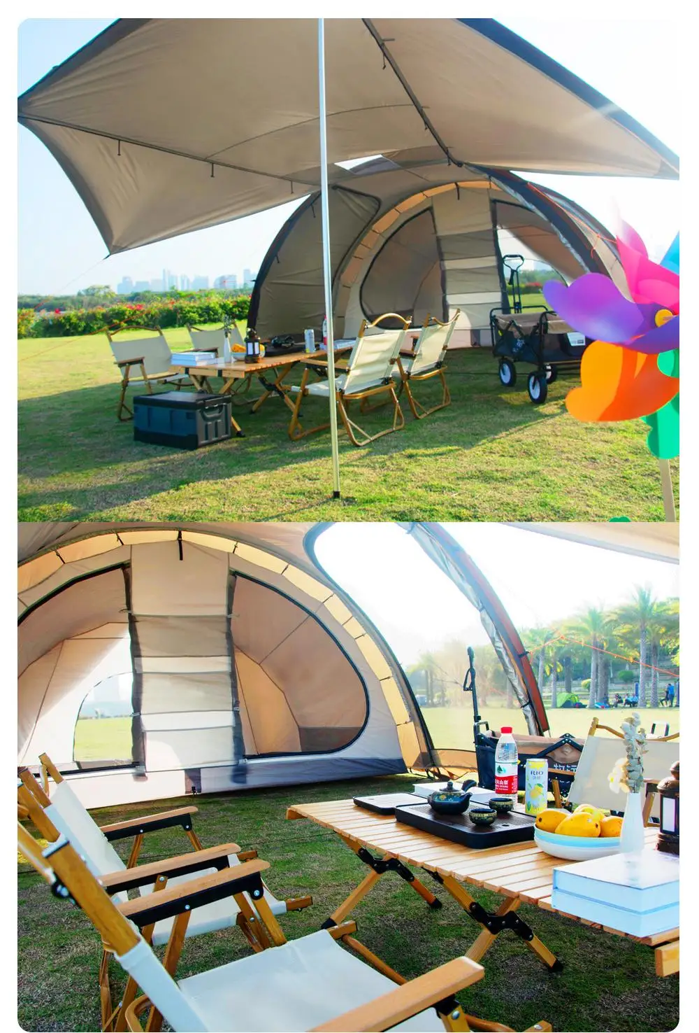 Factory Wholesale Outdoor Camping Tent Double Layers Waterproof Tent Pop Up Oversized Tunnel Tent