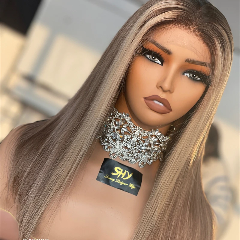 2024 Hot Selling Highlights Blonde Human Hair Wigs For White Women Cheap Short Wig Platinum Blonde Highlight Lace Front Wig