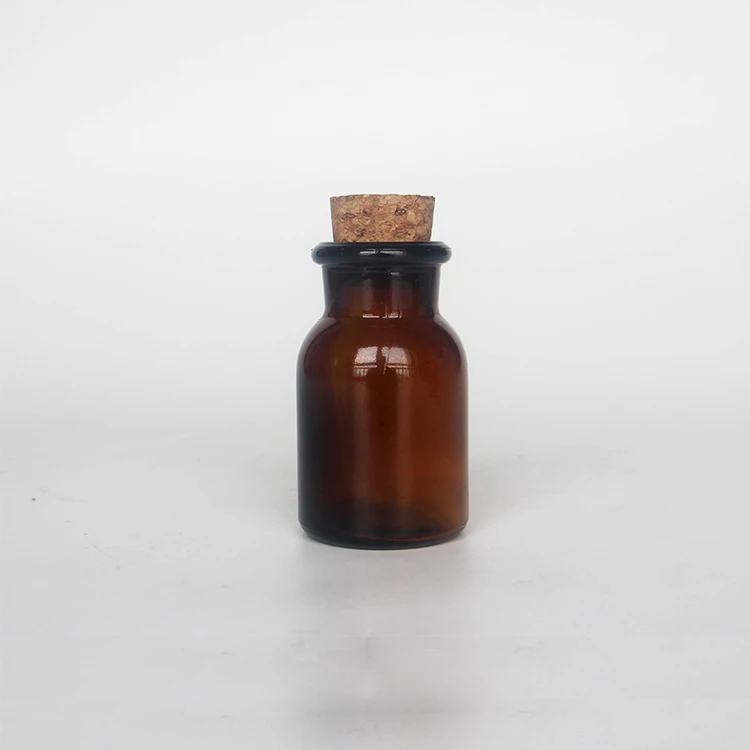 Small Amber Glass Wide Mouth Bottle Jars With Cork Stoppers Brown Colour