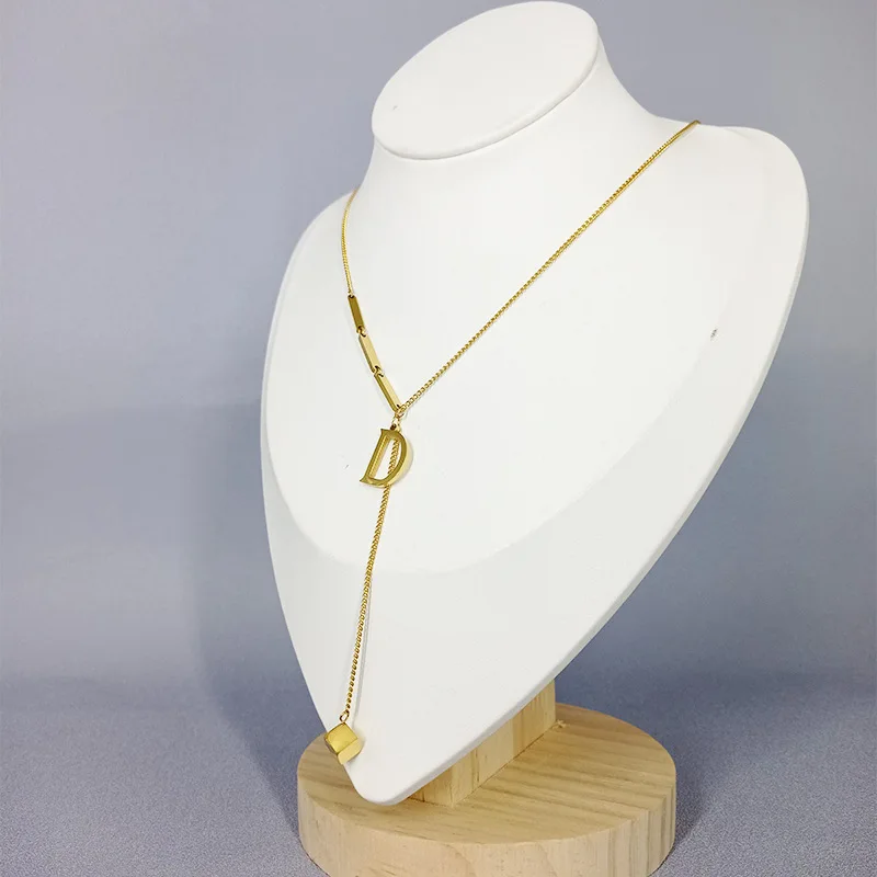 Fashion Simple Style 18K Gold Plated Stainless Steel Jewelry D Letter Pendant Layered Cube Chain Necklace For Women