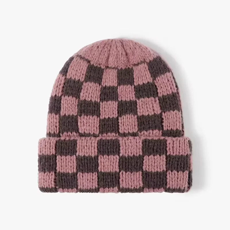 New Arrival Designer Checkered beanie Checkerboard Winter Cap Single Cuff beanie Soft Warm Knitted Beanie Hats