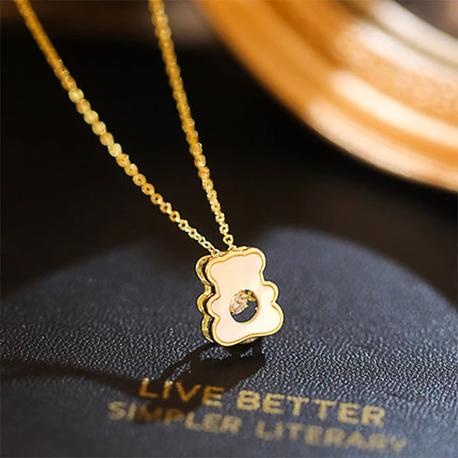 wholesale new fashion  bear necklace custom designer brand luxury stainless steel gold  happy face jewerly pulseras set