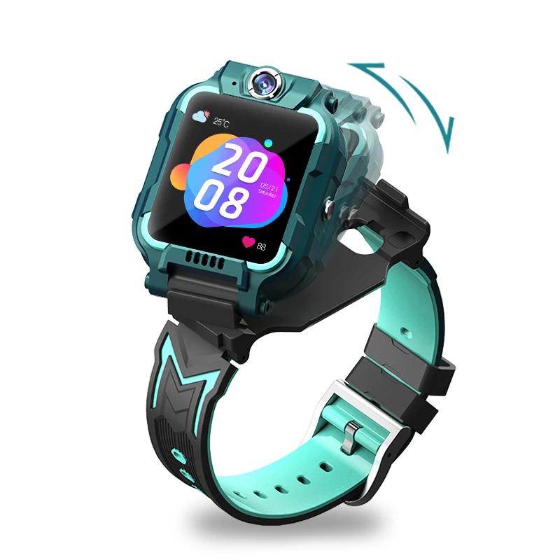 Full Square Screen Sport Smart Watch with GPS 4G waterproof 360 degree rotating dual camera can video smart phone watch