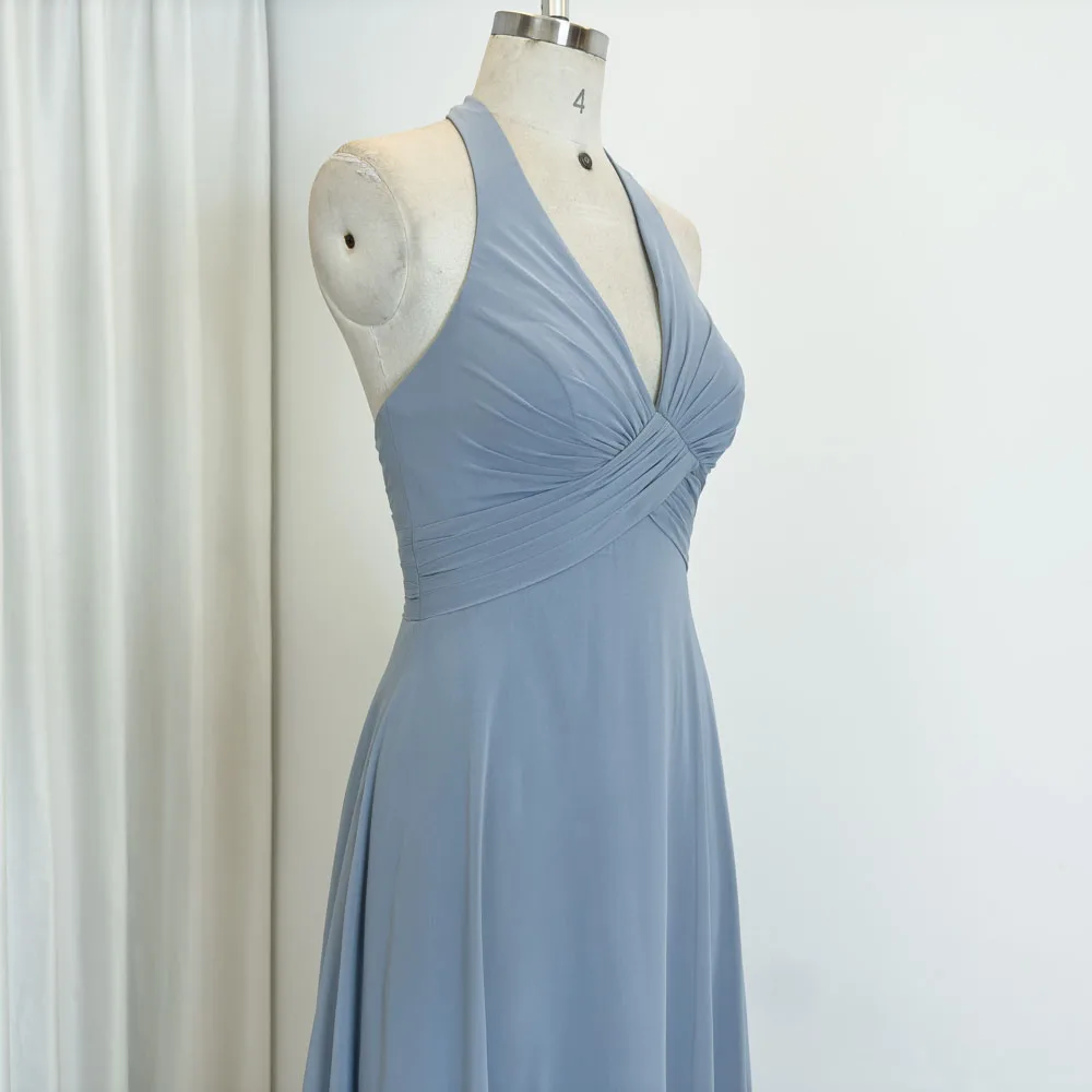 TEENYEE Latest Open Back A-Line Dusty Blue Bridesmaid Dresses Women Wedding Dress Bridal Gown For Party