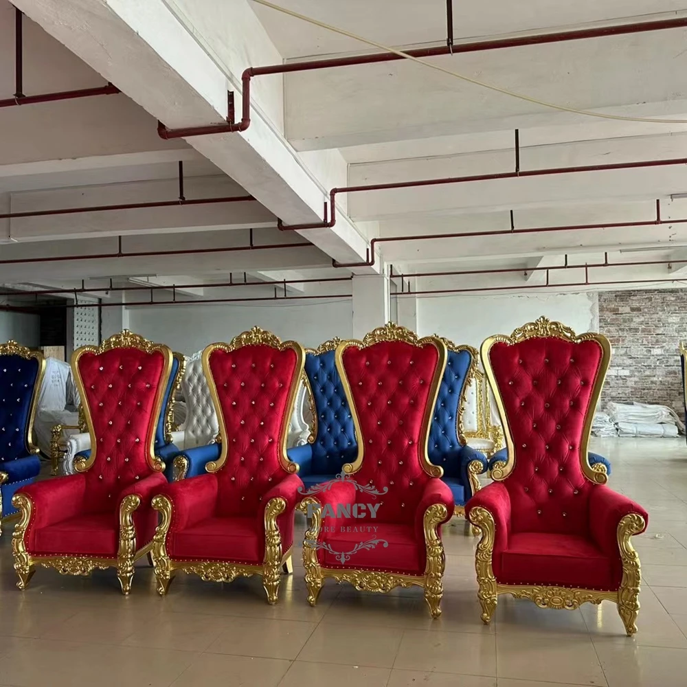 Maroon Dark Red Italian Throne Chains High Back Chair Event Genuine Leather Leisure Luxury Wedding King And Queen Chairs