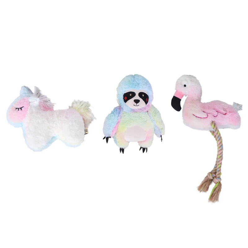 Anxiety Relief Dog Chew Toys Unicorn Heavy Duty Pink Undistruktable Plush Simulation Flamingo Dog Toy With Rope