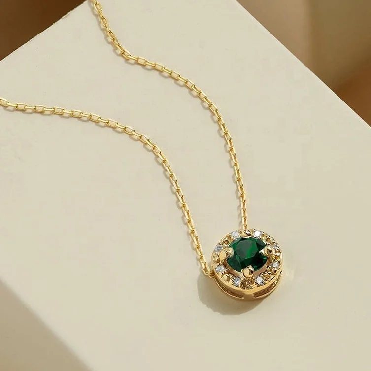 Оптовая Продажа 925 стерлингового серебра 14K/18K позолоченный Vermeil Блестящий Элегантный CZ Бриллиант Изумрудный ореол очарование ожерелье для женщин