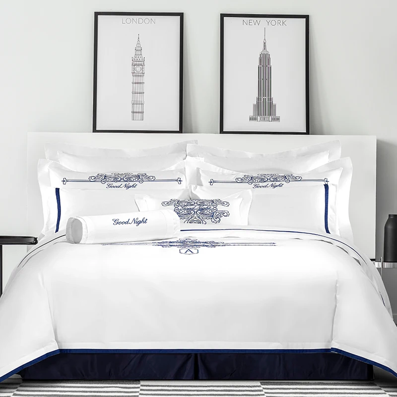Luxury Holiday Inn White 100% Cotton Bedsheet Bed Linen 5 Star Hotel Suite Bedding Set