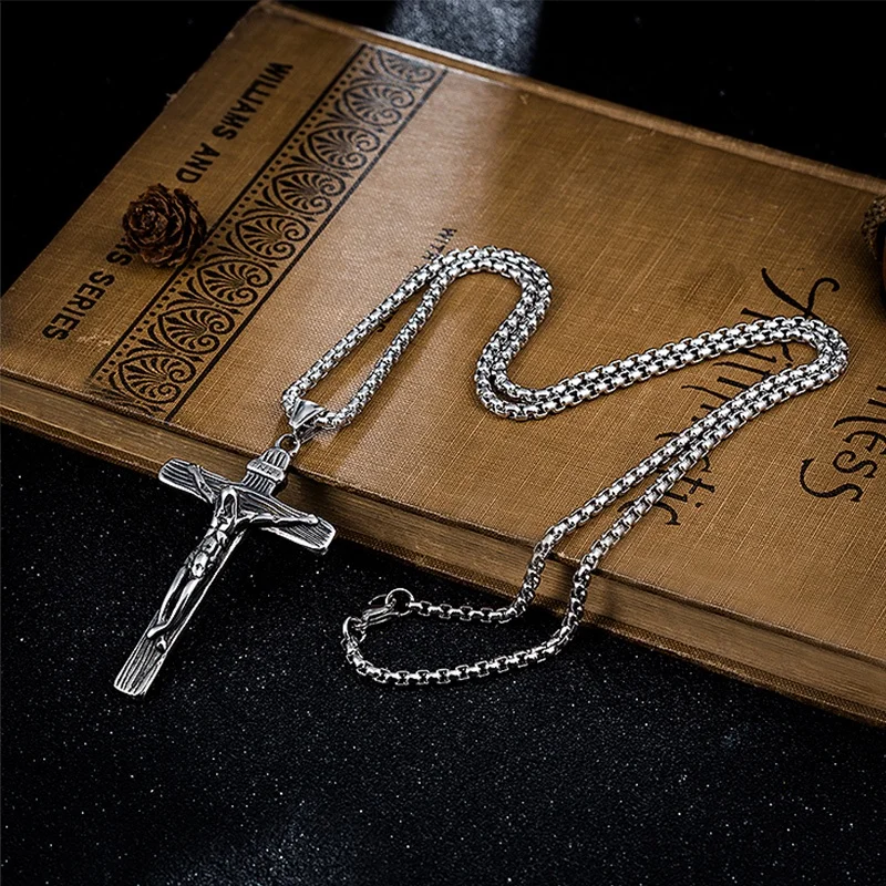 
classic vintage Jesus cross chains necklace for men stainless steel religious christian necklace 