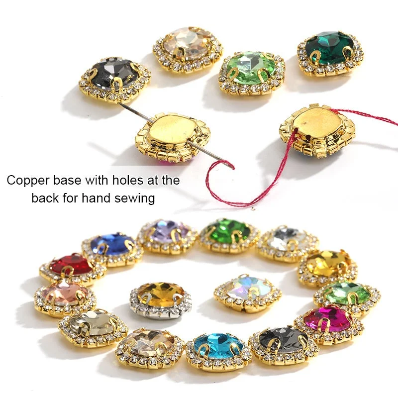 AW wholesale 8-16mm Gemstones With Crystal Buckle Metal Claw shape Fancy Stone DIY Sew on stones crystal for accessories