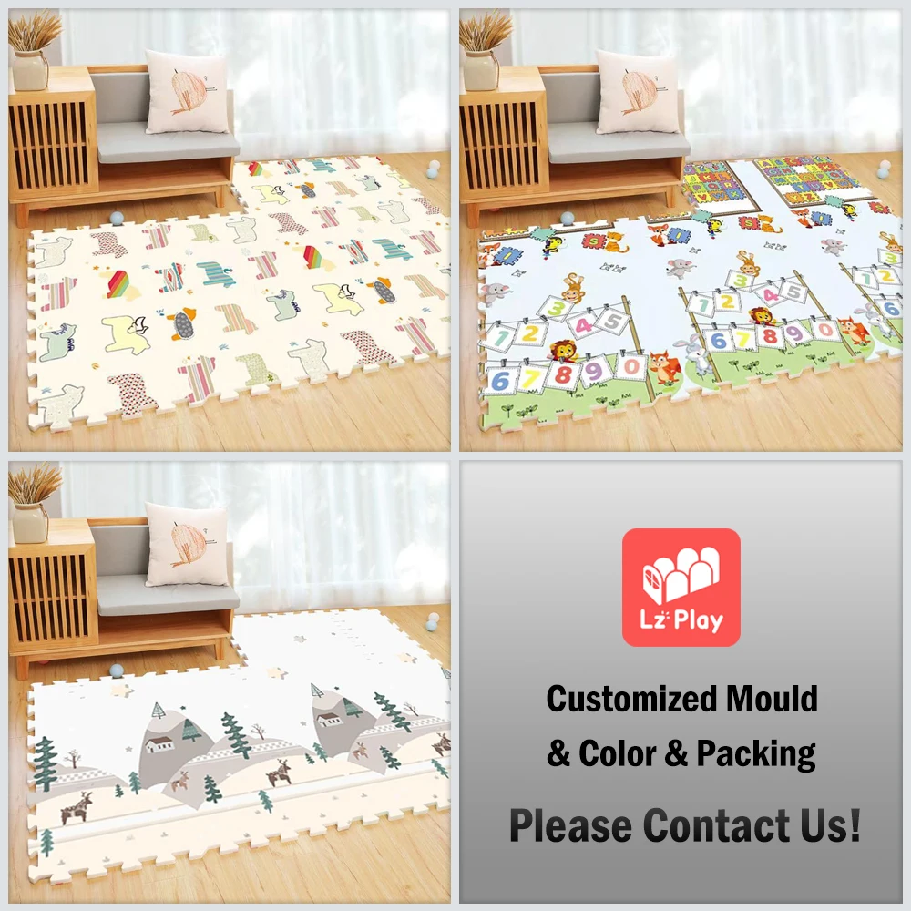 LZplay baby animal padded puzzle xpe gym children educational thick carpet soft alphabet folding padded foam play mat for kids