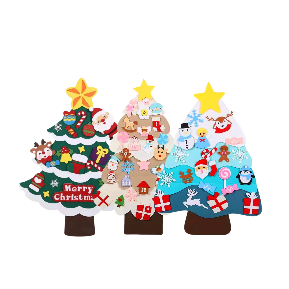 Cheap Kids DIY Felt Christmas Tree Set with Ornaments For New Year Door Wall Hanging Decorations