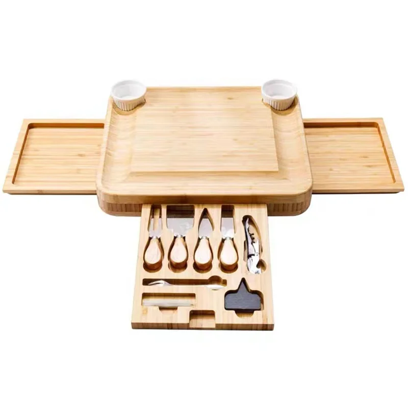  High Quality Premium Multifunctional Natural Bamboo Cheese Board With Knife