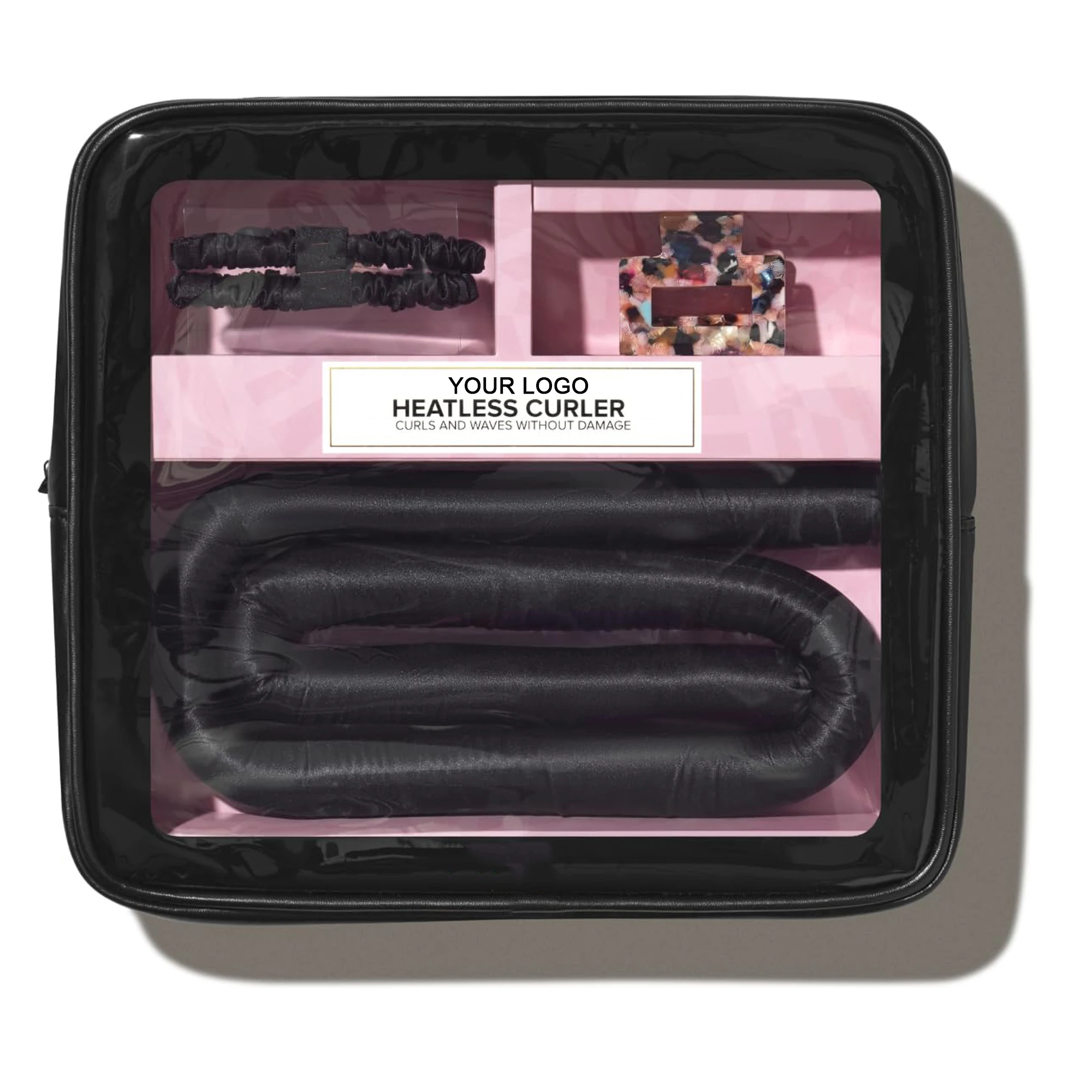 Private Label Pink No Heat Headband 100% Luxurious Silk Hair Curler Sleep Curling Rod Heatless Curler