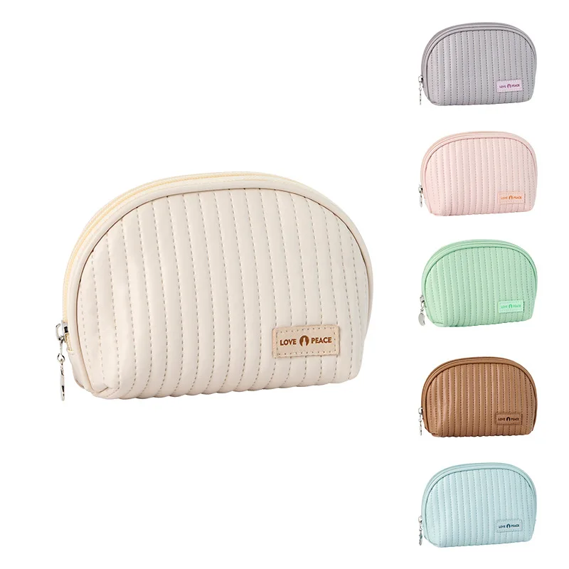 Wholesale Ladies Luxury Designer Pink Shell Shape Makeup Bag Women Quilted Pu Leather Cosmetic Beauty Case Make Up Travel Bag