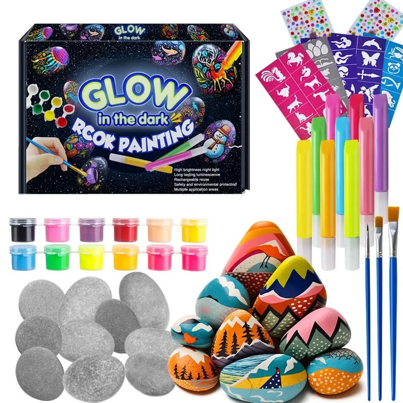 Age 6+ DIY Stone Art Creative Pebble Painting Kit Garden Stone Rock Art Model Coloring Toys for Boys and Girls