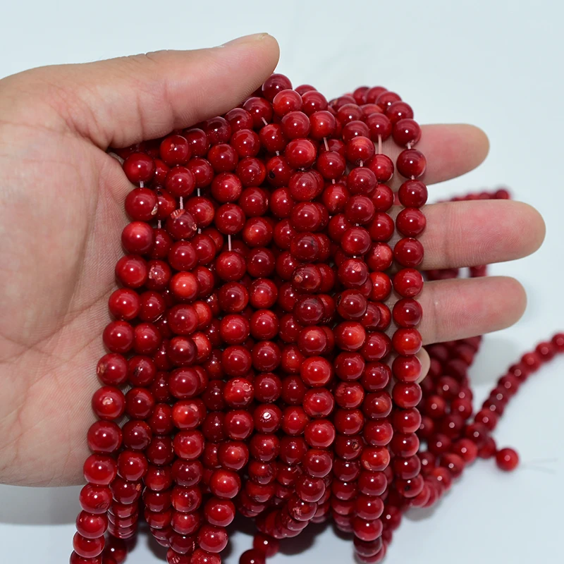 Factory Wholesale 6/8mm round Natural Red Coral Loose Gemstone Beads for Jewelry Making Strand 100% Natural Stone