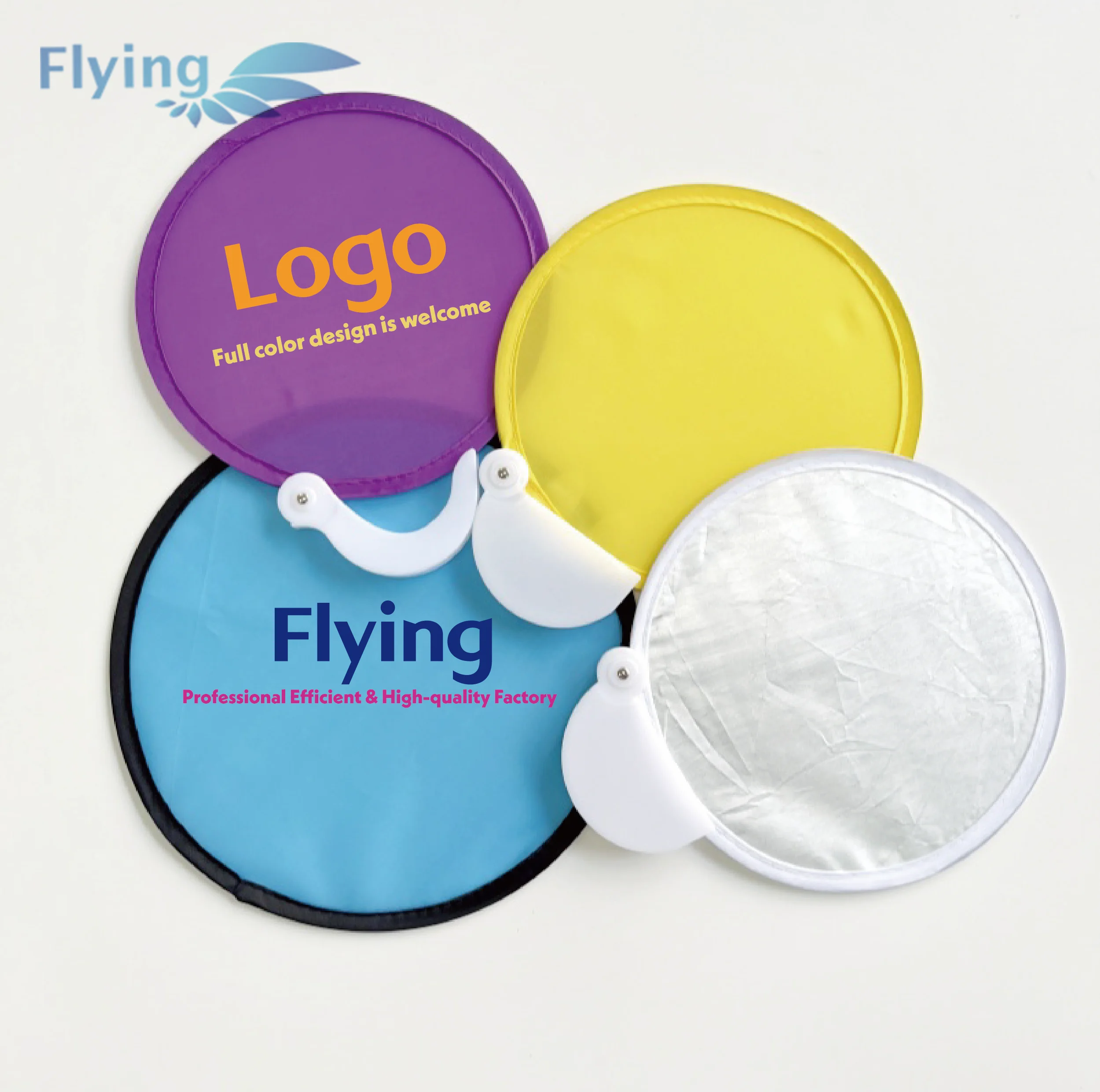 Custom printed round fold-up hand fan with pocket, small fan with reflector panel for photo shoot, nylon foldable flying disc