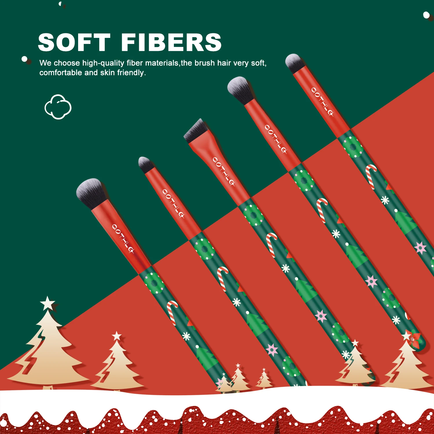 Gracedo pro luxury makeup brush set 8pcs red and green Christmas makeup essentials Cute holiday brushes