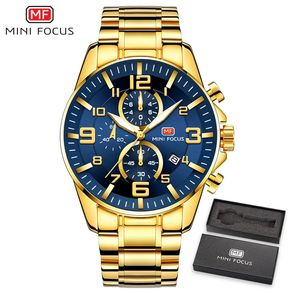 2021 Mini Focus MF0278G Advertisement Quartz Wristwatch Stainless Steel Strap Luminous Waterproof Luxury Men Chrono Watch