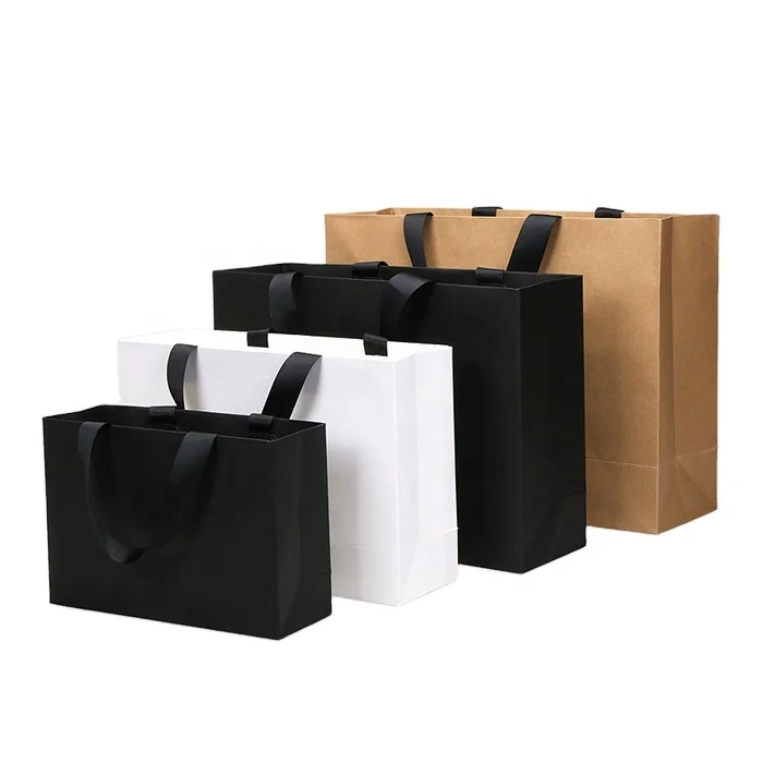 Luxury Ribbon Handle Cardboard Shopping Packaging Bag Customized Embossed Gold Foil Paper Gift Bags With Logo