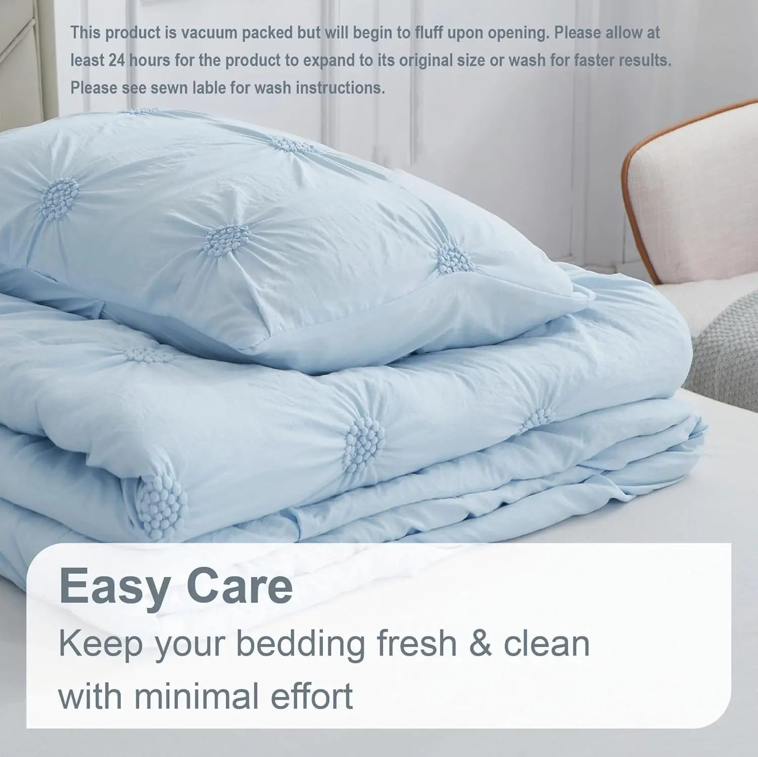 Factory price breathable down alternative fill Ruched 3D Floral Pintuck elastic embroidery polyester comforter set for bedroom