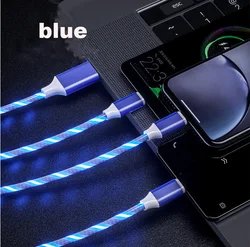 Wholesale Magnetic Fast Charging USB Cable Flowing Light 3 IN 1 Cable USB Led Luminous USB Cable