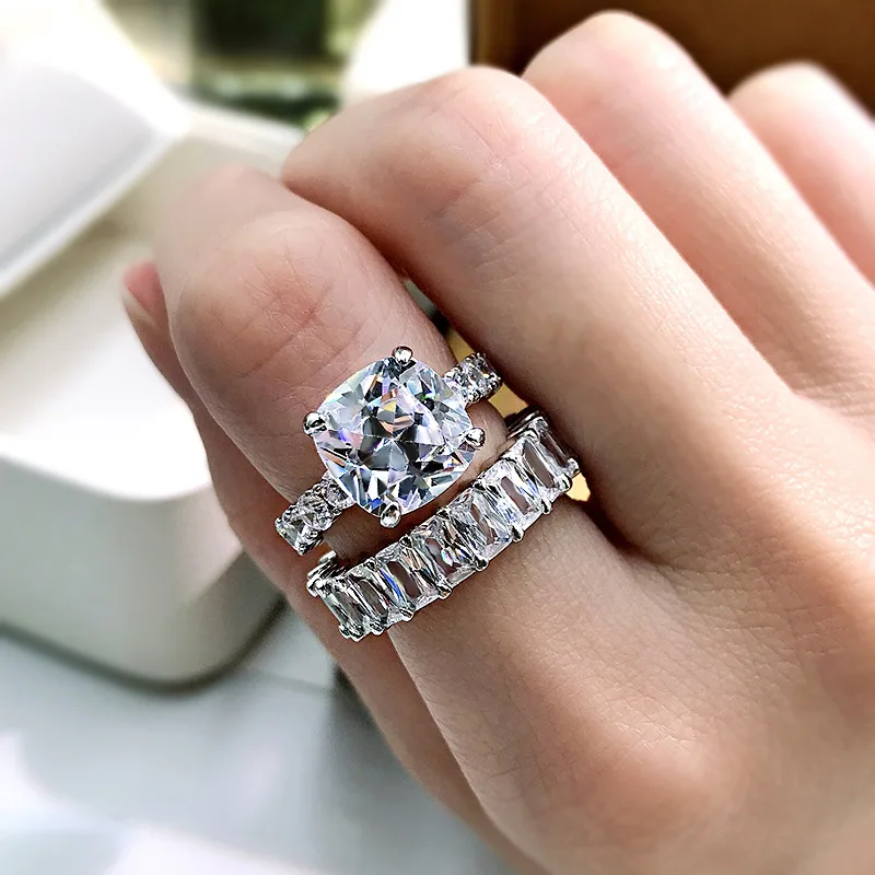 sterling silver wedding rings set women luxury cubic zirconia cz diamond couple rings for lover valentine wedding bridal jewelry
