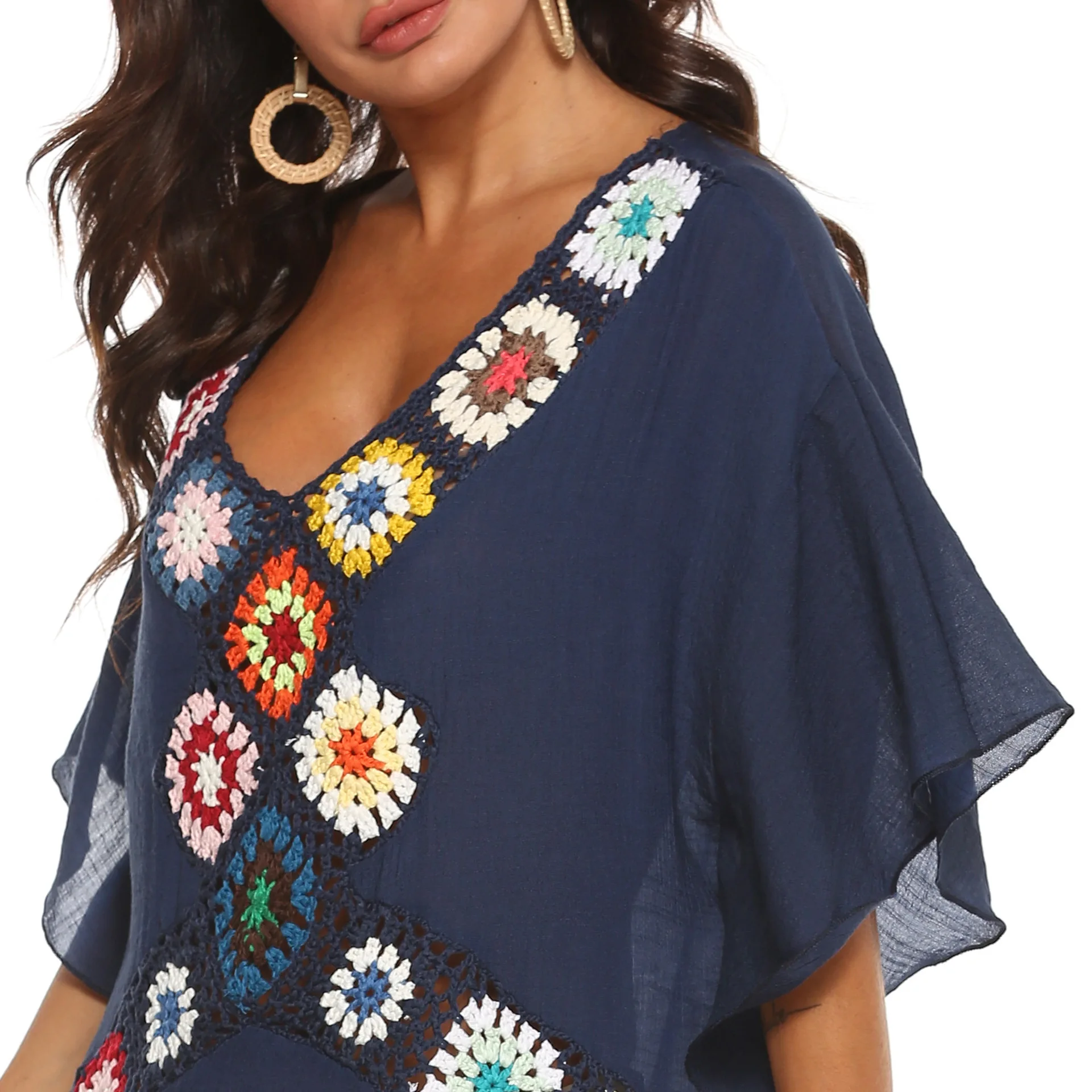 Women Beach Dress Bikini Cover Up Pareo Boho Mujer Dresses saida de praia for Woman Swimwear Cover-Ups 2022 Summer Crochet Tunic