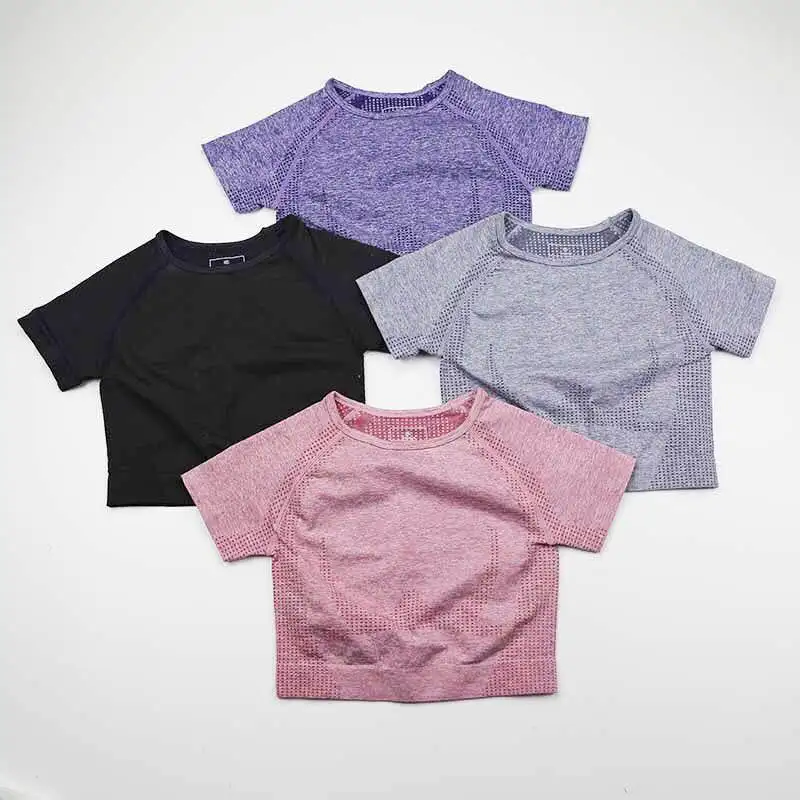 Бесшовная Женская эластичная блузка с пупком, маленькие колготки для фитнеса, большой размер, штаны и топы с высокой талией для йоги и спортзала, комплект одежды