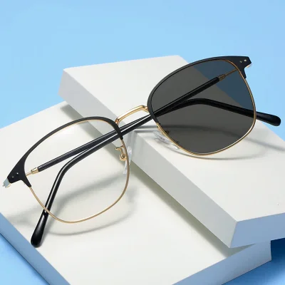 Fashion Metal Photochromic Lens Optical Eye Glasses Anti Blue Light Blocking Big Square Eyeglasses Frame