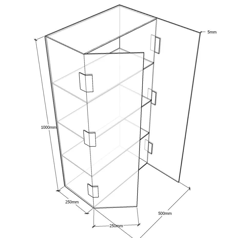 wall mounting acrylic display cabinet case with transparent shelves