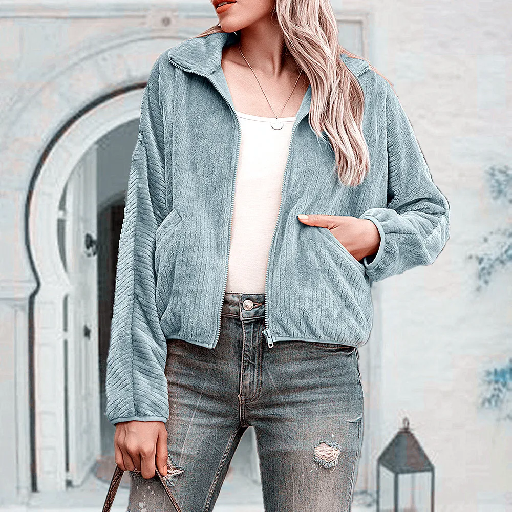 Wholesale Winter Warm Fleece Jacket For Women Custom 100% Polyester Coral Fleece Jackets Zip-up Womens Long Sleeve SweatShirts