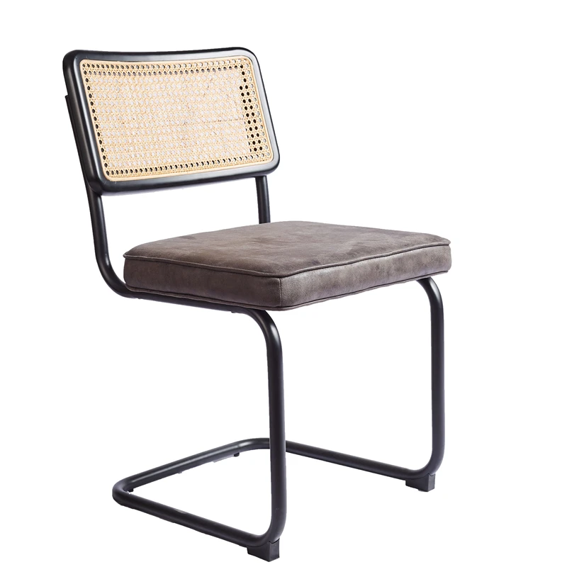 Retro Italian Metal Legs Light Beech Finish Cane Back Rattan Wicker Cesca  Chair Dark blue velvet upholstered dining chair