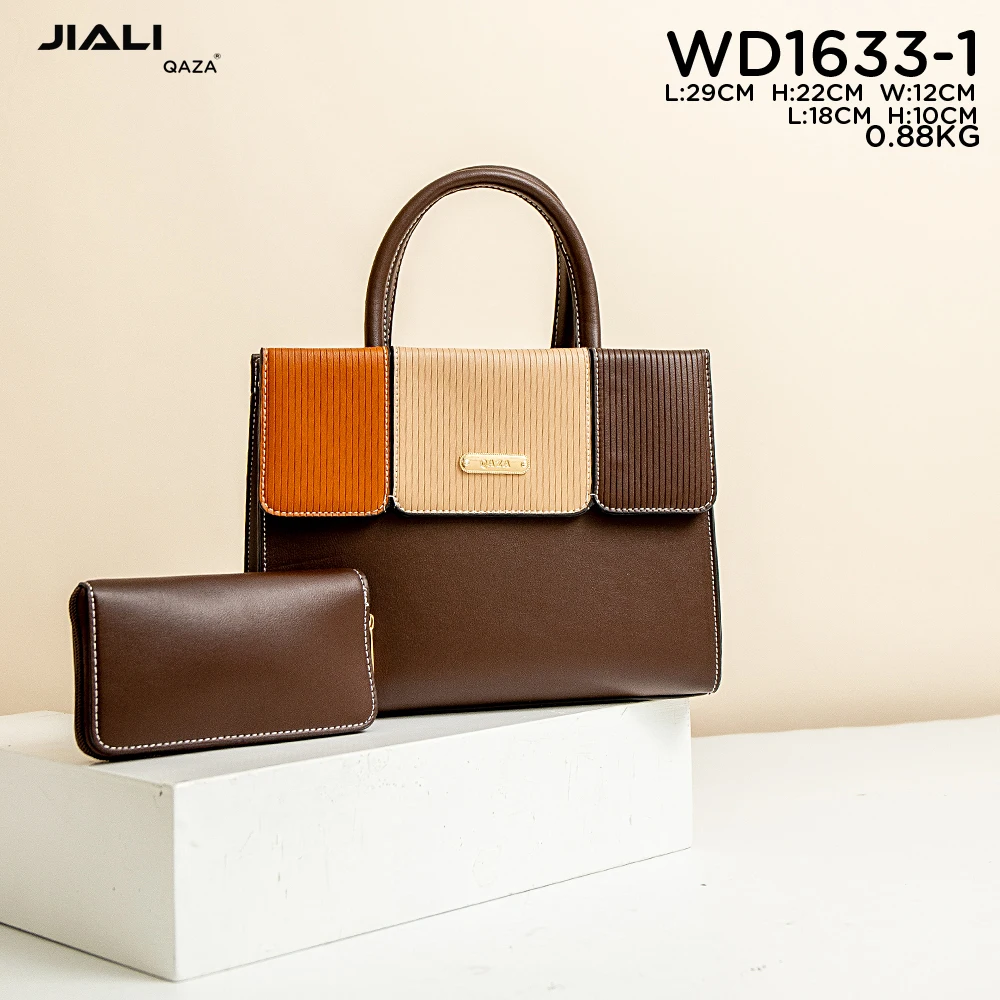 QAZA luxury 2 in 1 ladies hand bags 2024 latest designer fashion PU leather women color matching shoulder handbag with purse