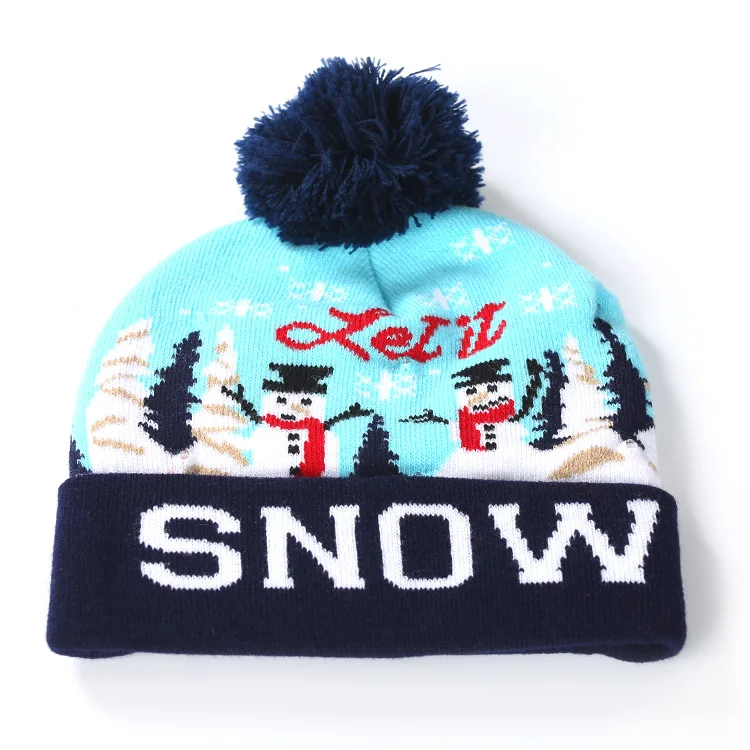 Happy new year  knit beanie skull cap hat sports caps custom hats for winter