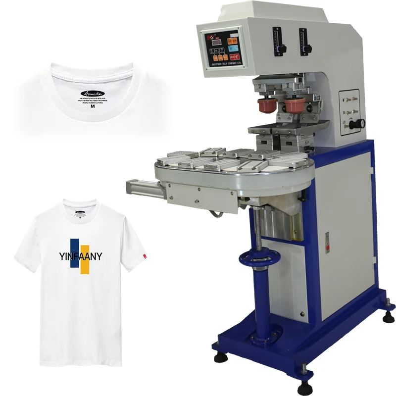 Express T-SHIRT PRINT MACHINE garment neck label 2-color pad printing machine with conveyor