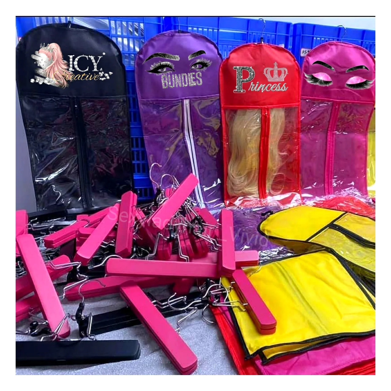 Wholesale Custom Printed Environmental Protection Hair Extension Women full lace human hair wig storage bag with hanger