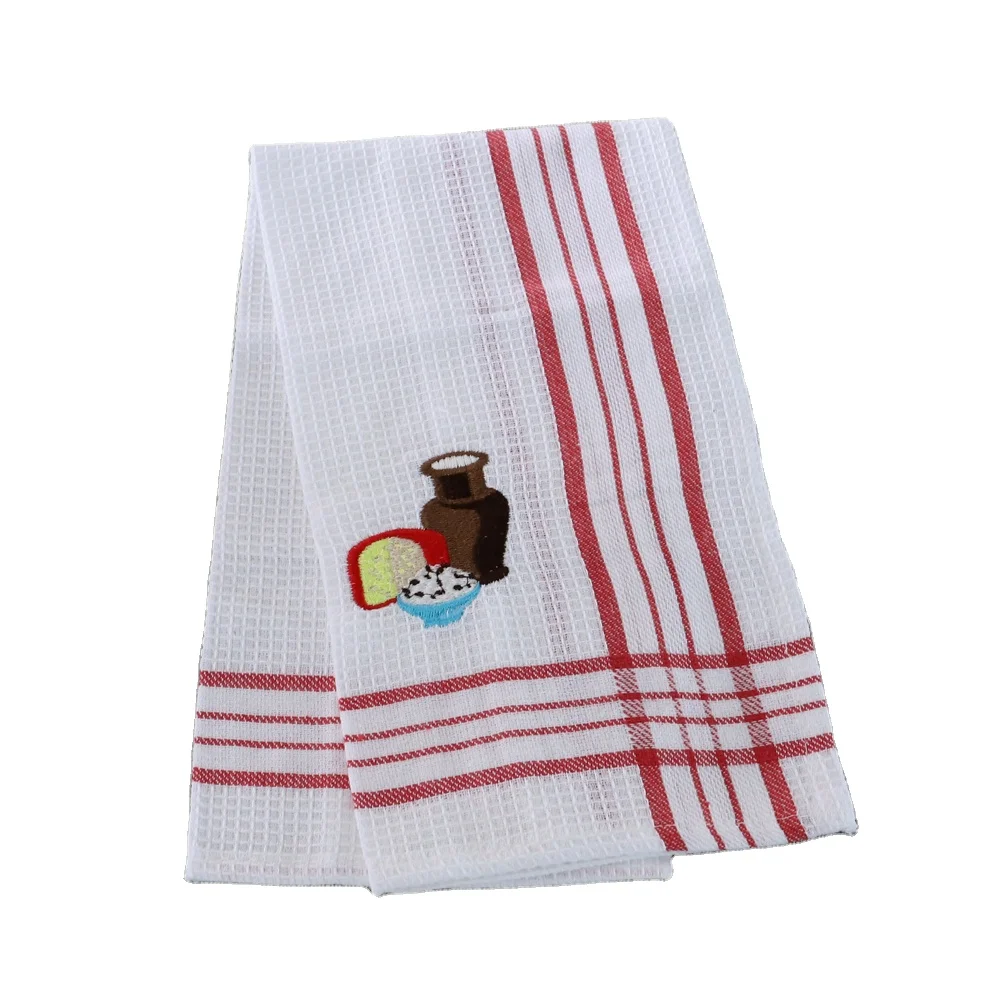 Doctorhome colorful polyester cotton embroidery waffle woven kitchen dish cloth tea towel