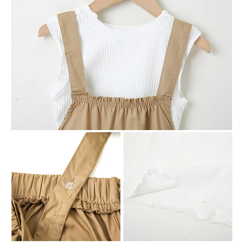 Summer Teenage Girl Clothing Sets Tops Overall 2 Pcs Children Outfits Fashion Kids Costume Casual Baby Clothes Boutique Suits