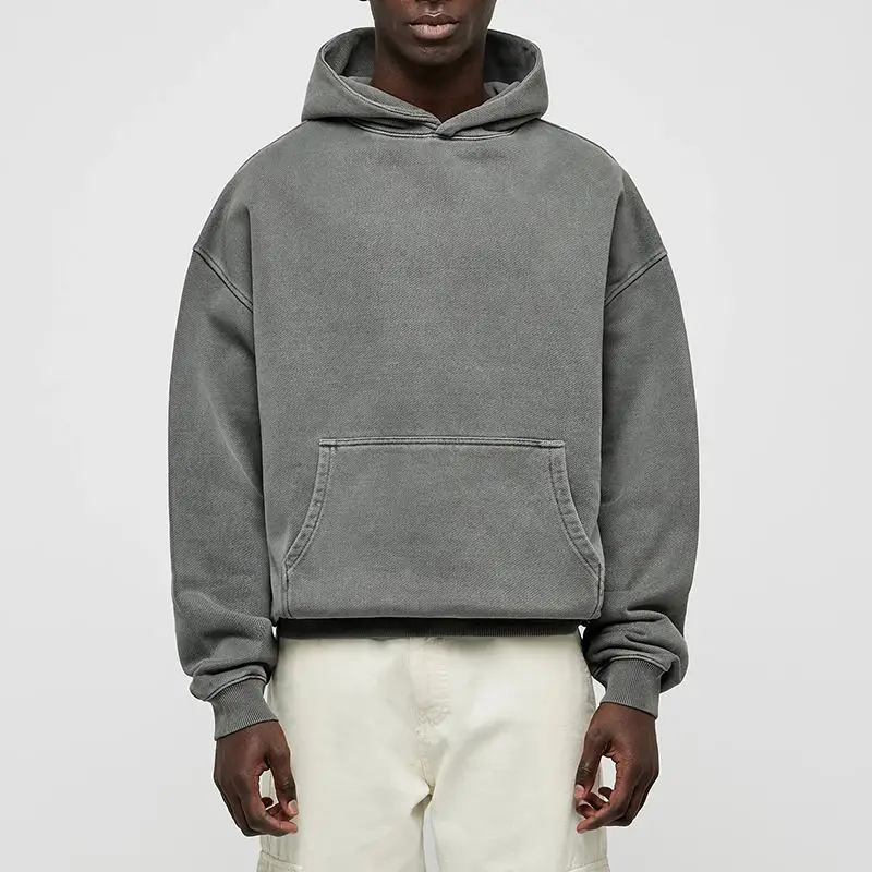 Custom Vintage 500 GSM Sun Faded Fleece French Terry Blank Drop Shoulder Heavyweight Oversized Sand Acid Stone Wash Hoodie