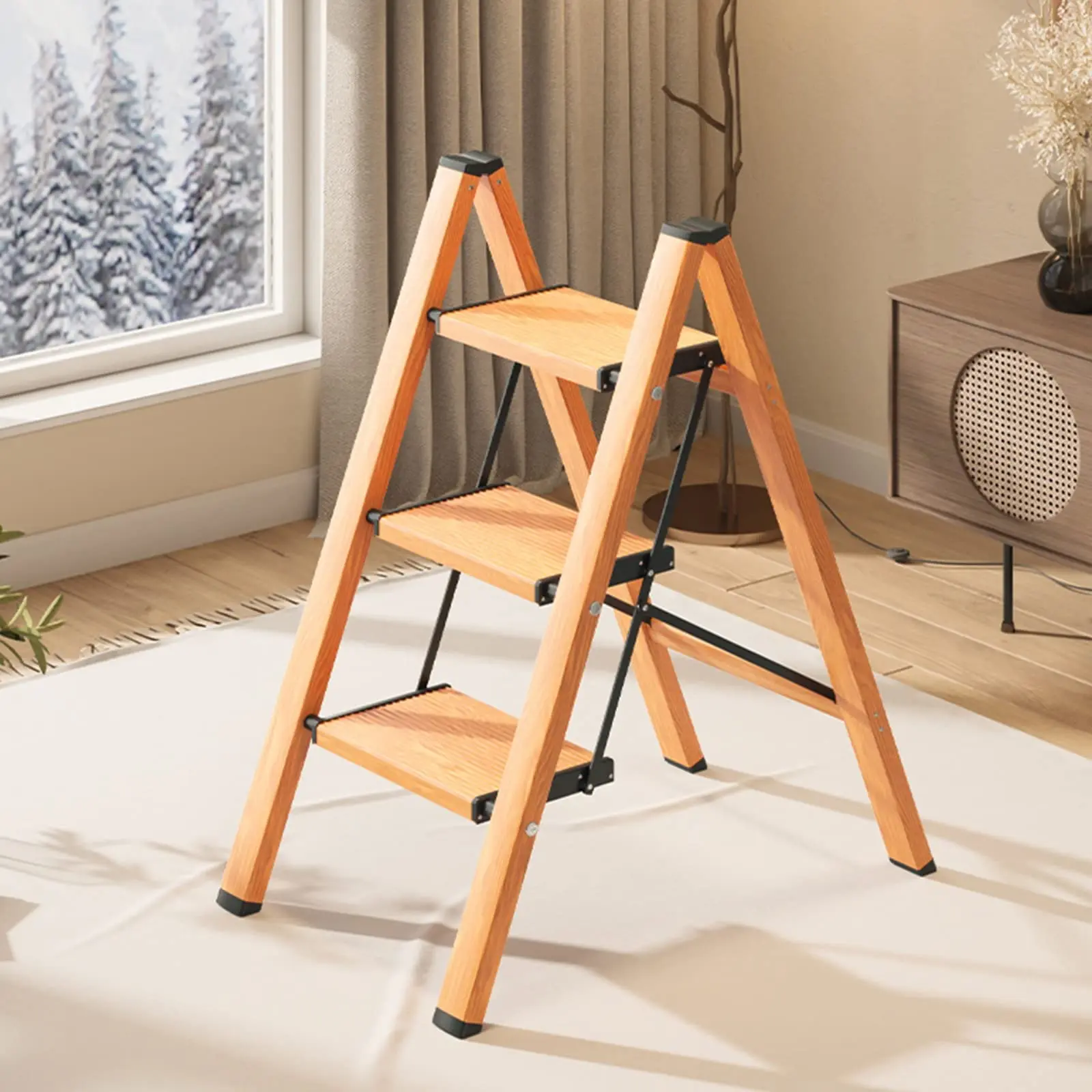 Collapsible Folding Ladder Household Durable Aluminum Step Ladder Foldable 3-Step Foldable Compact Step Stool