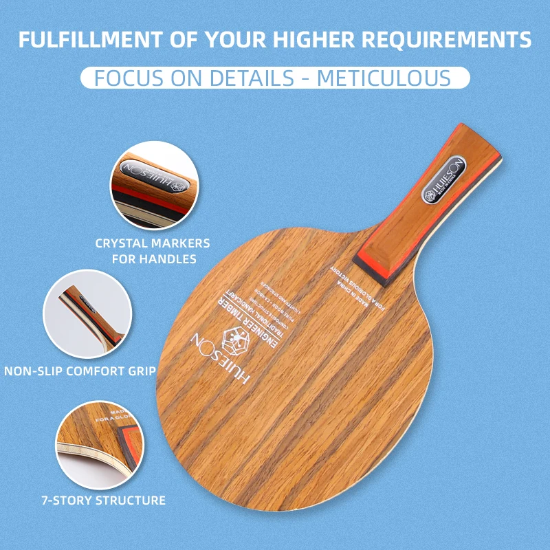 Huieson  OEM Custom Cheap 5 Layer Pure Wood 2 Cable Training Table Tennis Bat Racket table tennis Blade