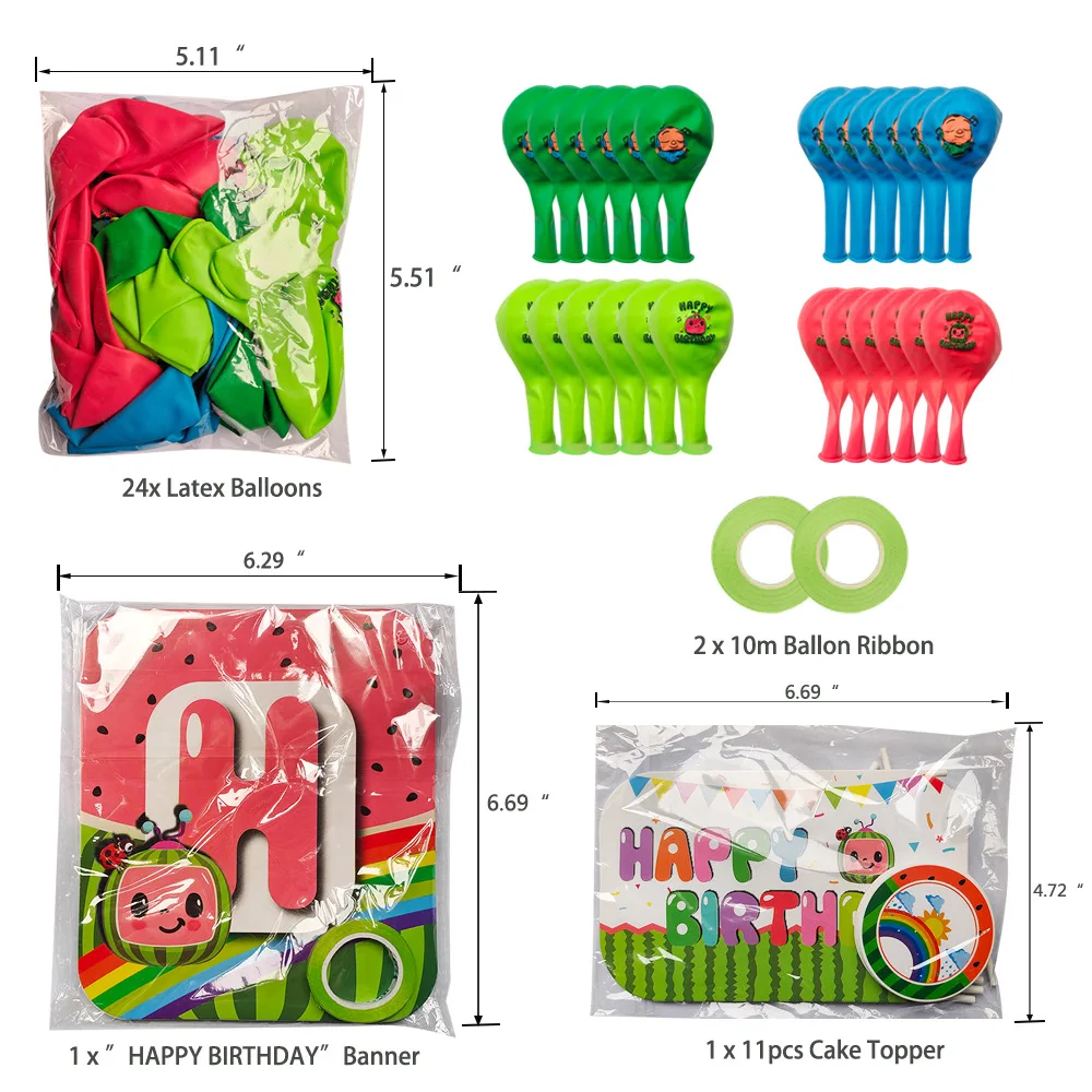 Cocomelon праздничные украшения, детский набор воздушных шаров в виде флага торта на день рождения