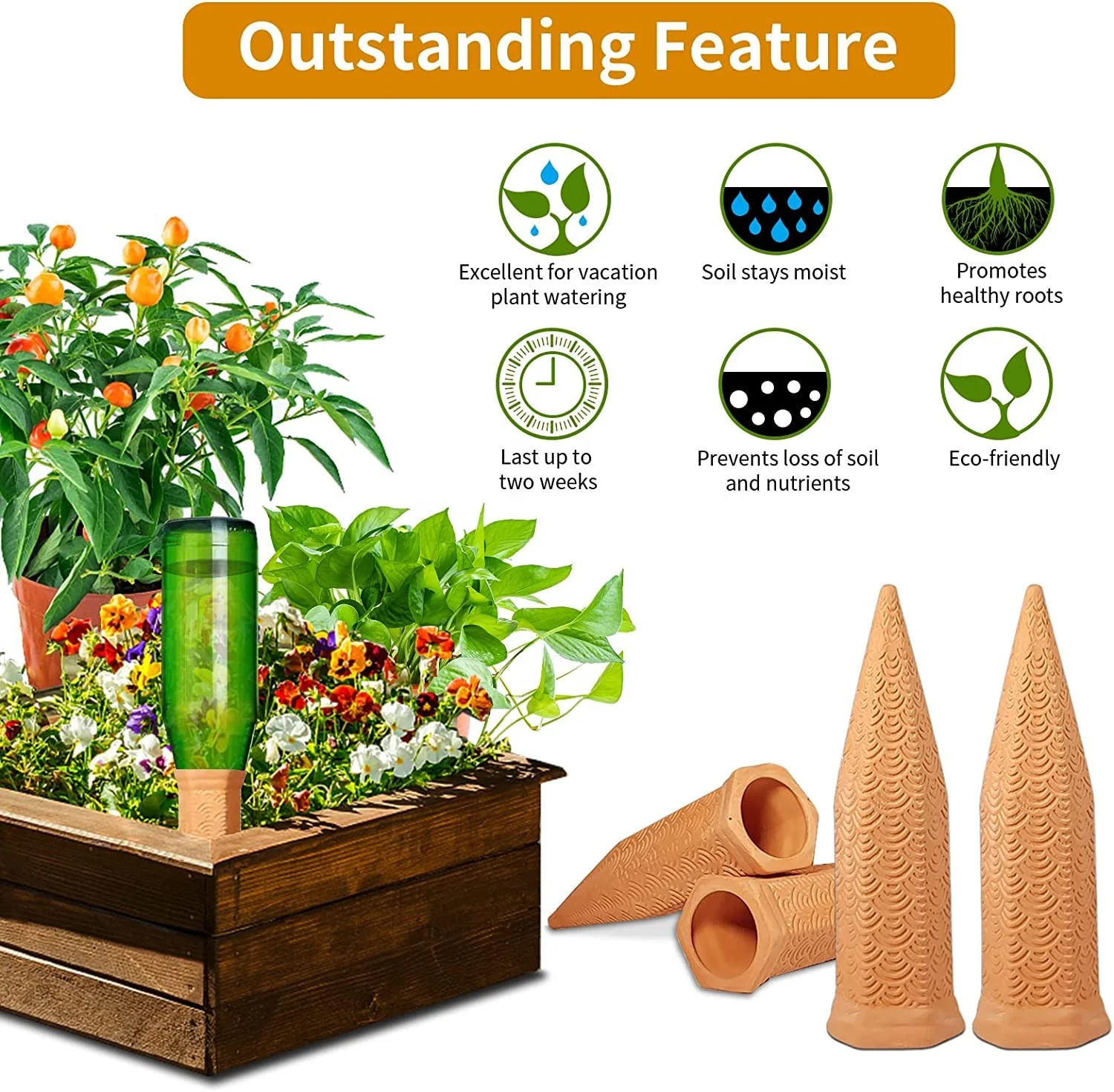 Plant Watering Spikes 12 pack Terracotta Plant Watering Spike Automatic Plant Self Watering Device