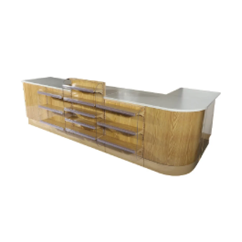 High Quality Cafe & Supermarket Checkout Counter Convenience Store Cashier Register with Wood Steel Metal & Plastic Materials