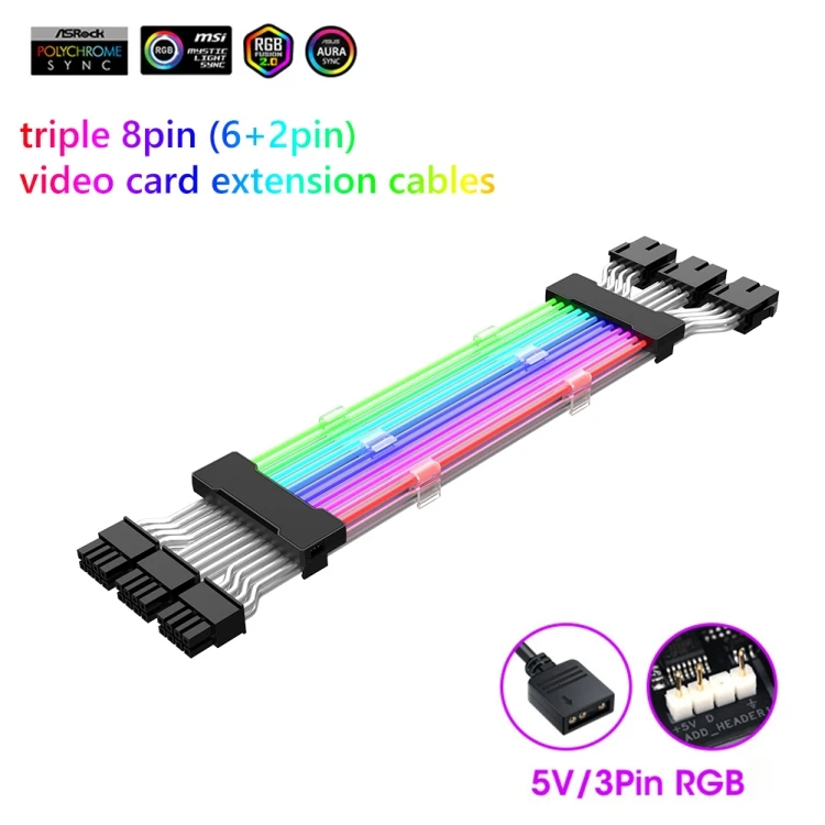 Оптовая продажа 24pin Rgb кабель материнская плата источник питания световой провод черный 5 В ARGB неоновый цвет удлинитель Pc